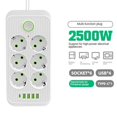 thumbnail image 4 of Multi Tap Socket 6AC AC100-250V Outlets Extension Cable 2500W Power Outlet Electrical Receptacle with EU Plug for Home, 4 of 5