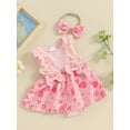 thumbnail image 3 of Bslissey Baby Girls Sleeveless Romper Dress Infant Lace Patchwork Cute Flower Strawberry Print Jumpsuit with Headband Newborn Summer Casual A-line Dress 0-18 Months, 3 of 8