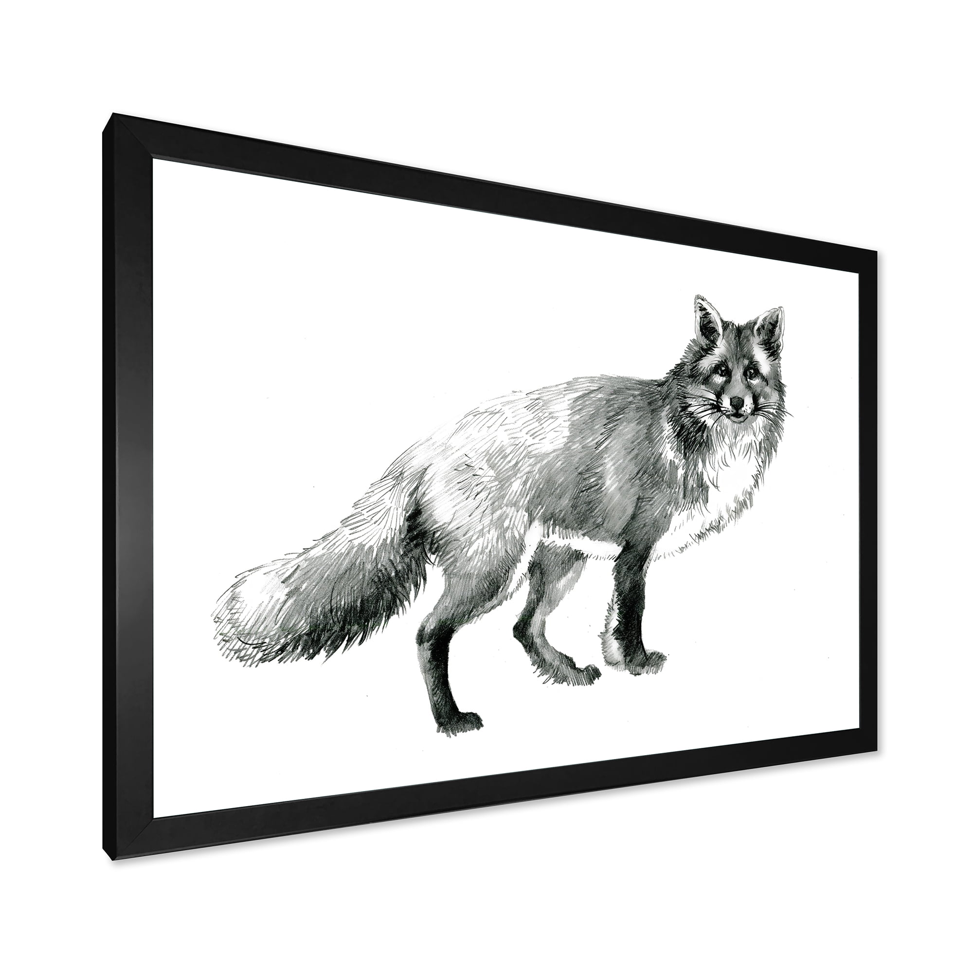 Designart 'Black and White Portrait Fox' Farmhouse Framed Art Print