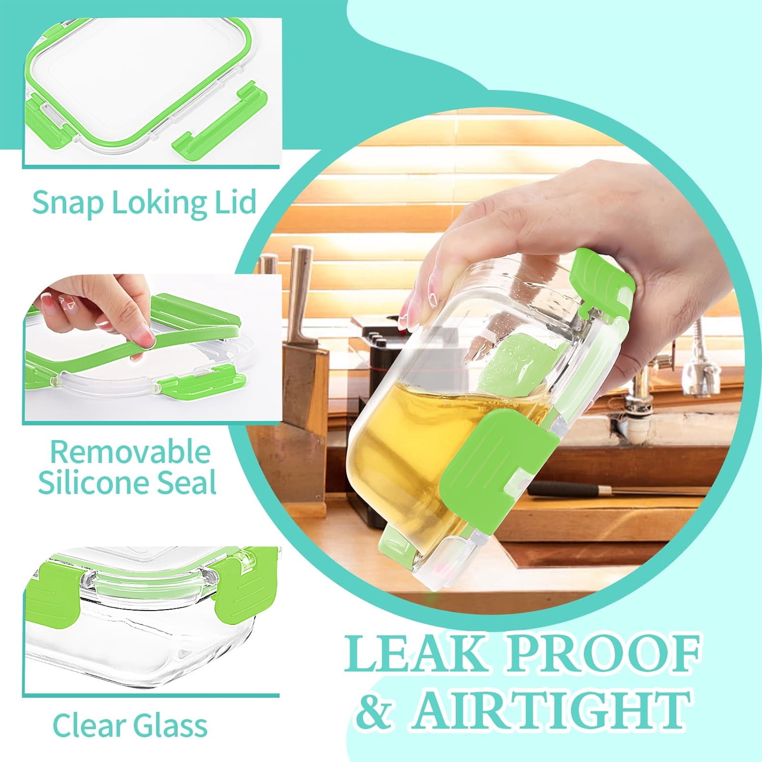 30 Pcs Glass Food Storage Containers with Lids, Glass Airtight Meal Prep Container Set for Lunch, Kitchen Pantry Organizers and Storage, Leak Proof, Green