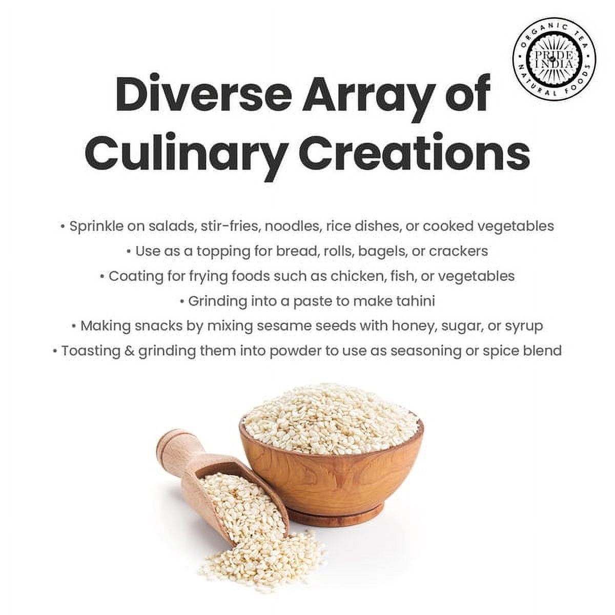 Pride of India - Pack of 6 - White Sesame Seeds, Unhulled Whole Seeds, Natural, Gluten Free, 2 lbs Jars