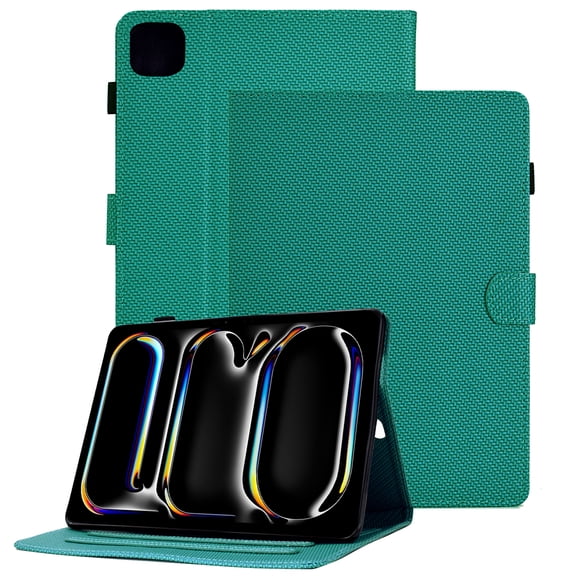 GSFY Case for 2024 iPad Pro 11 Inch 5th Generation (M4), Carbon Fiber Pattern Smart Premium PU Leather Wallet Stand Protective Shell Auto Sleep Wake for iPad Pro 11 5th Gen, Peacock Green