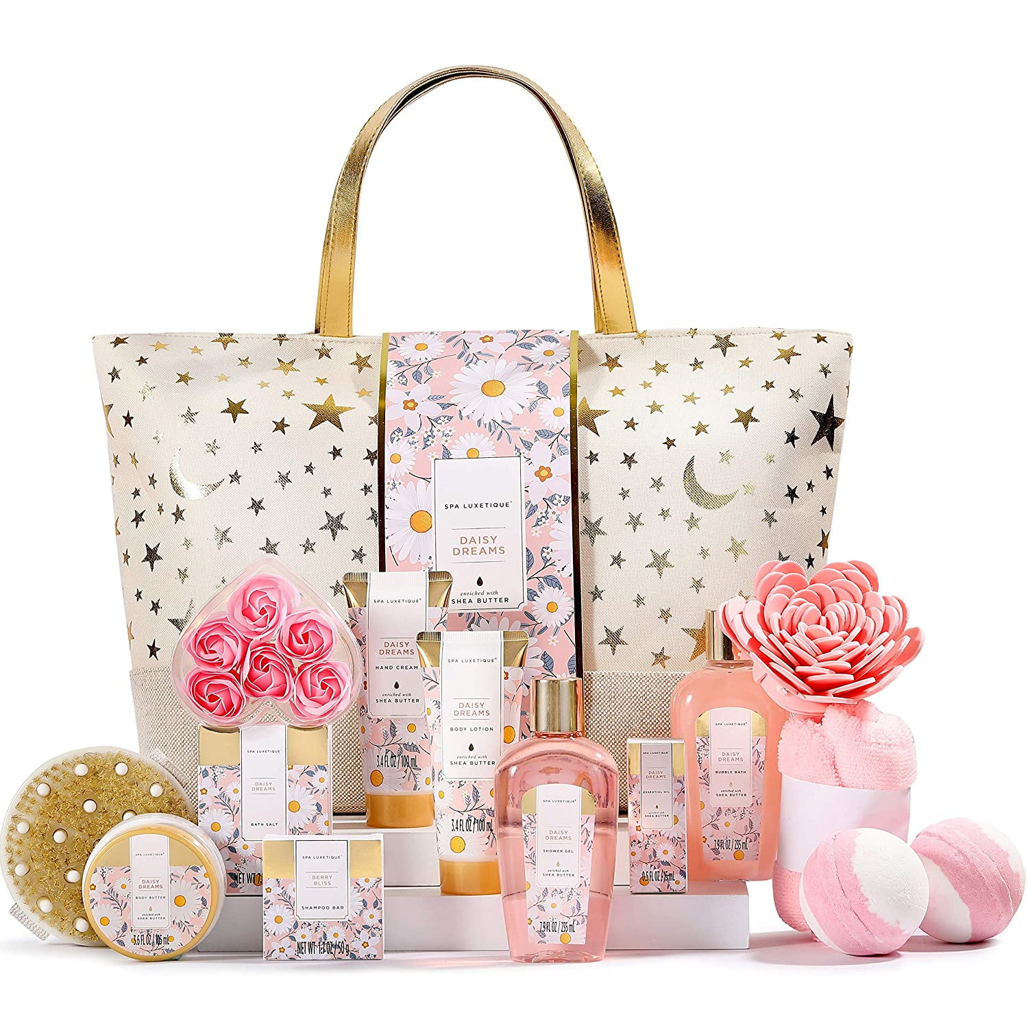 Spa Body Care Set for Women, Daisy Dreams Bath Gift Basket, 15 Pcs