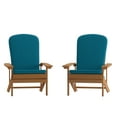 thumbnail image 2 of BizChair Set of 2 All-Weather Poly Resin Wood Adirondack Chairs in Teak with Teal Cushions for Deck, Porch, and Patio, 2 of 15