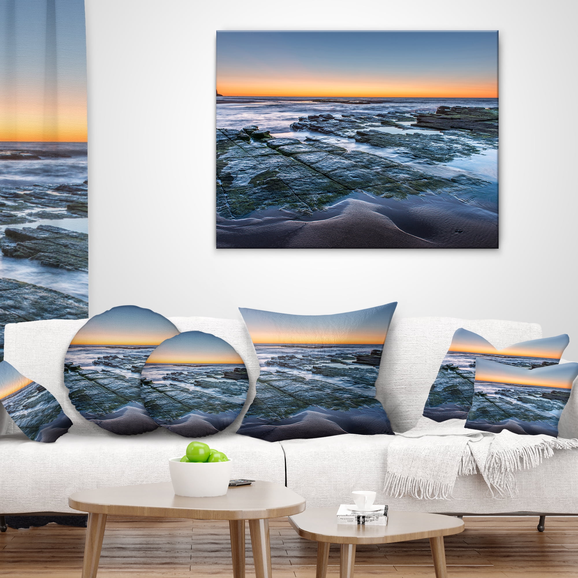 Designart Sunrise Over Wide Sydney Ocean - Seashore Throw Pillow - 18x18