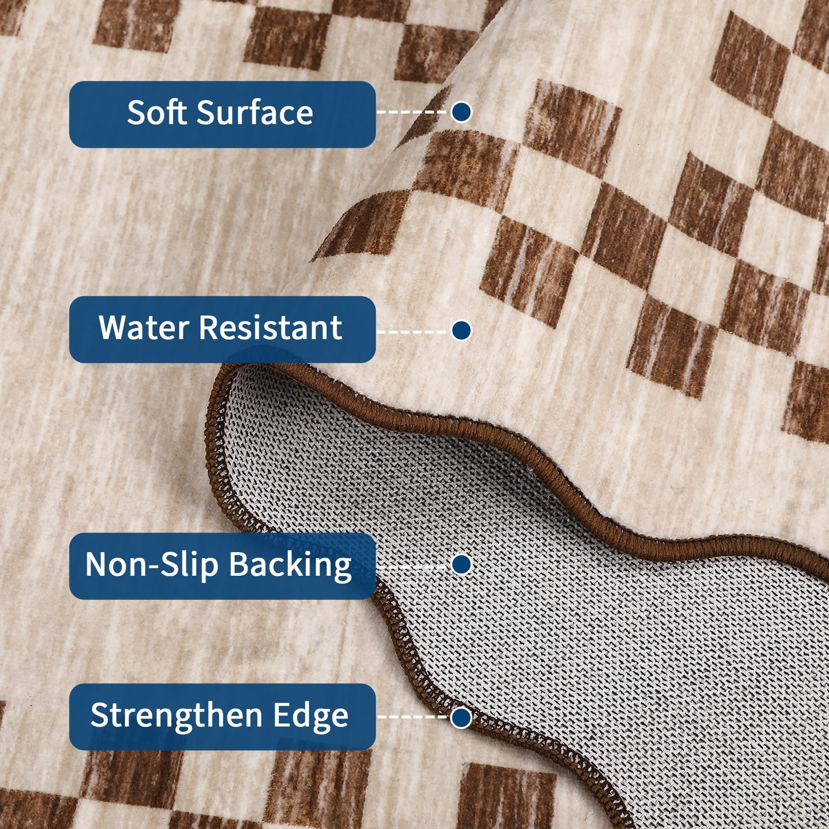 HOMERRY Large Scalloped Border Plaid Non-Shedding Area Rug 9' x 12' for Living Room Washable Indoor Carpet, Camel