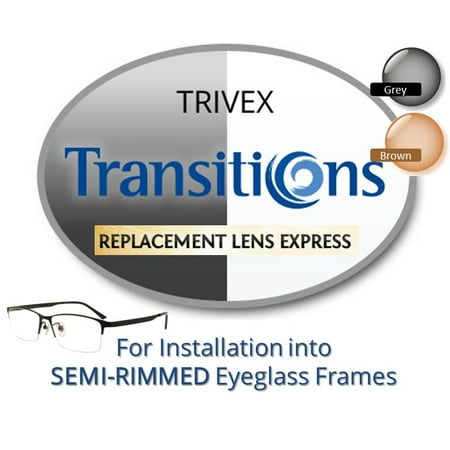 Single Vision Transitions Trivex Prescription Eyeglass Lenses, Left and Right (One Pair), for installation into your own Semi-Rimless (grooved) Frames, Anti-Scratch Coating Included