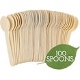 thumbnail image 1 of Zhuge Cucharas de madera desechables - 100 piezas - 6" de largo Juego de cubiertos de madera biodegradables y compostables ecológicos Utensilios de madera, 1 of 5