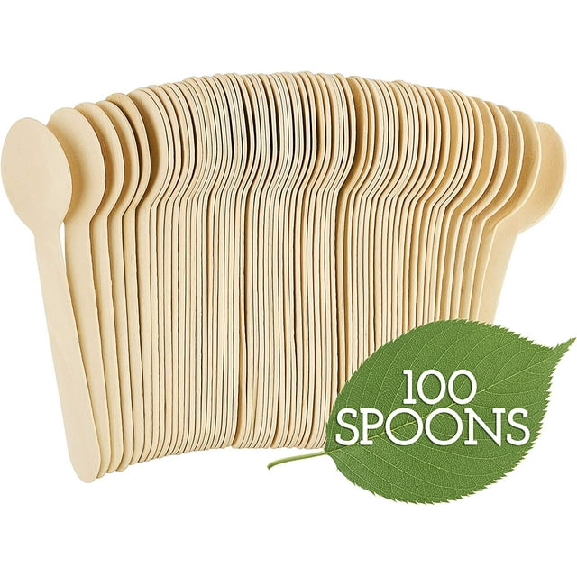 Zhuge Cucharas de madera desechables - 100 piezas - 6" de largo Juego de cubiertos de madera biodegradables y compostables ecológicos Utensilios de madera