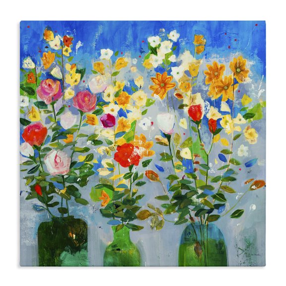 Stupell Industries Eclectic Vivid Flower Arrangement Bold Green Blue Ikebana Design Canvas Art, 17 x 17, by Jill Martin