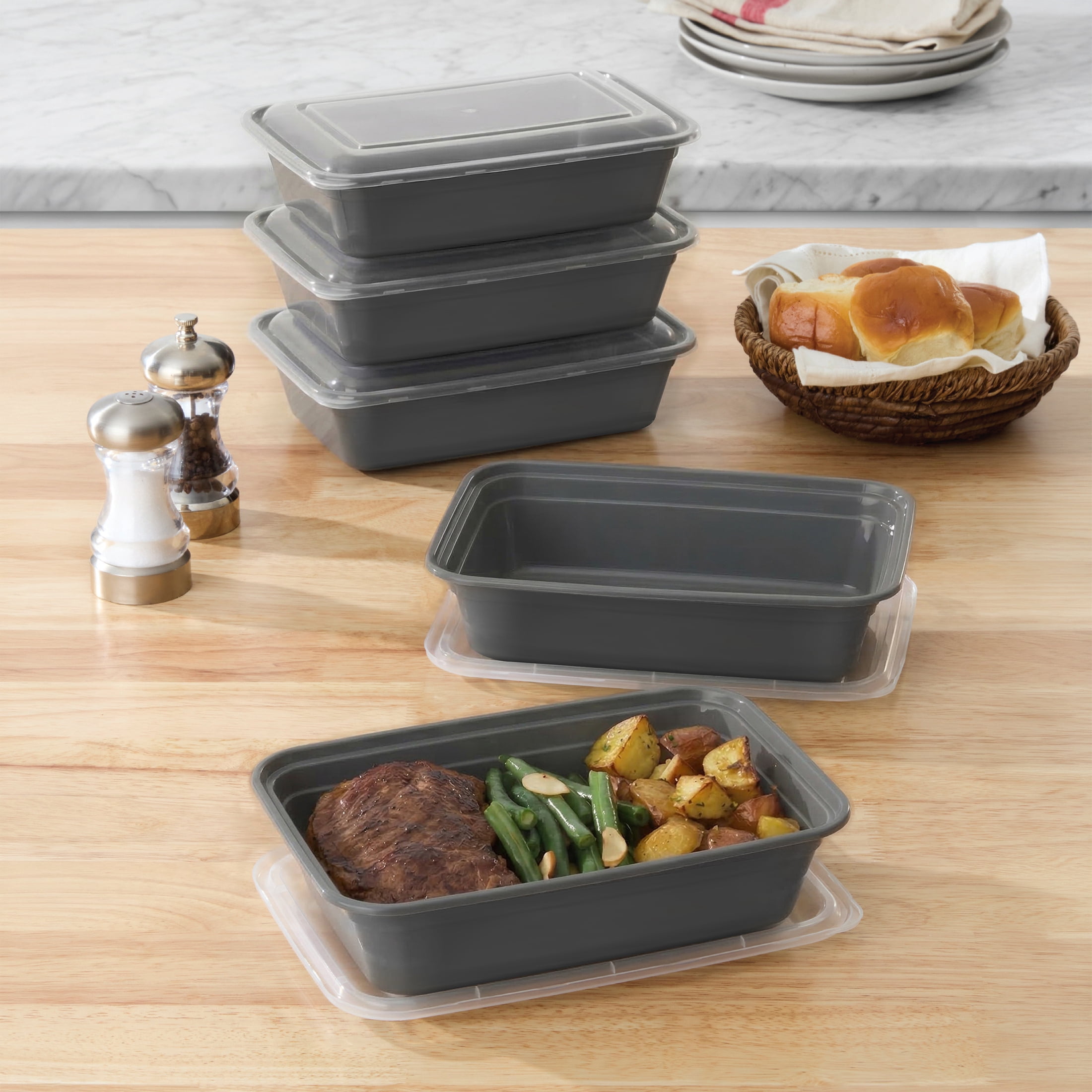 Mainstays 10-Piece 1-Compartment BPA-Free Plastic Meal Prep Food Storage Containers, 1 L