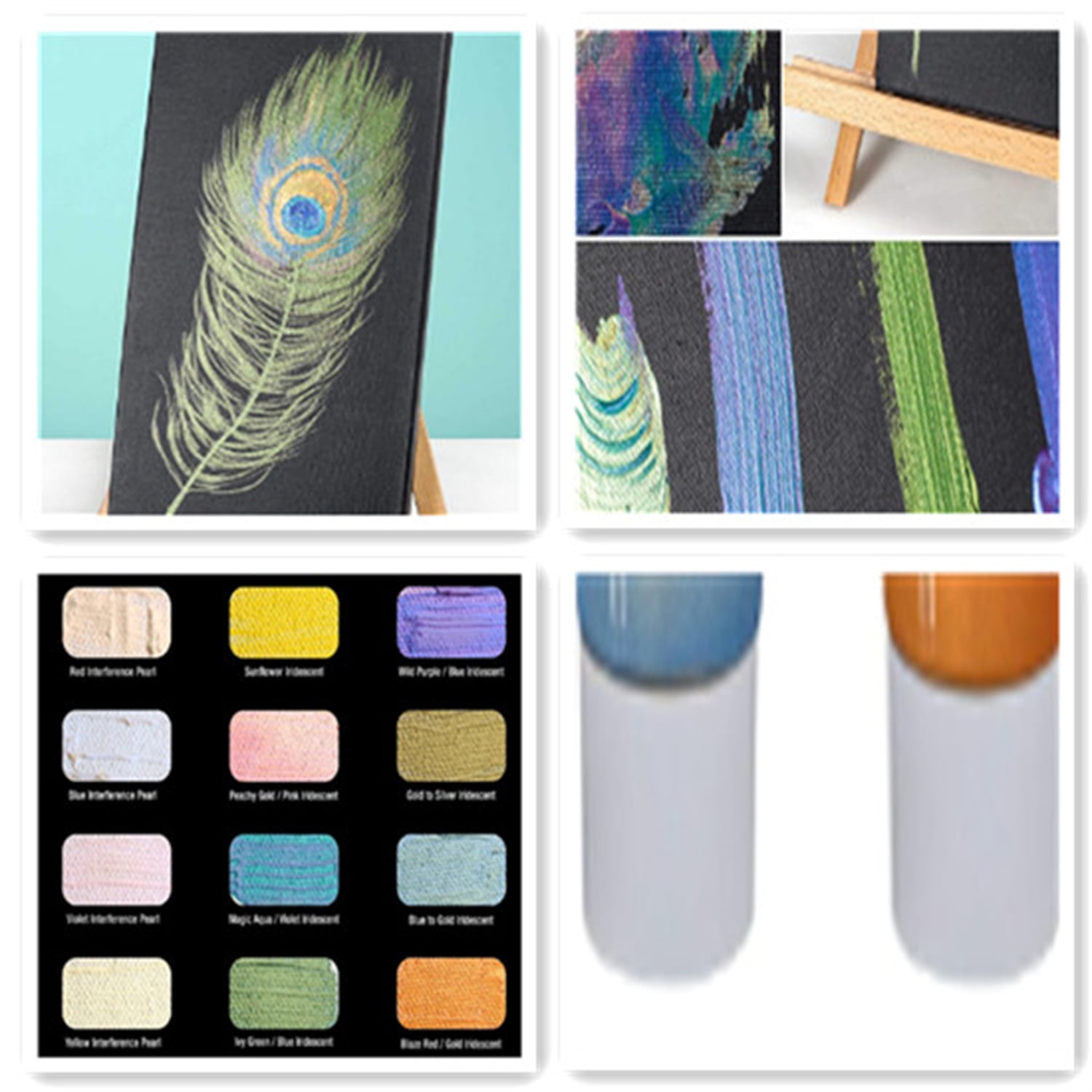 12-Color Iridescent Acrylic Paint Set Large 75ml Tubes - Luminescent, Chameleon, Color-Shifting Pearl Colors, Crafting Paints - Iridescent Paint Acrylics for Canvas, Wood, Rock, Paper