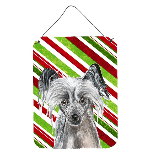 Chinese Crested Candy Cane Christmas Wall or Door Hanging Prints