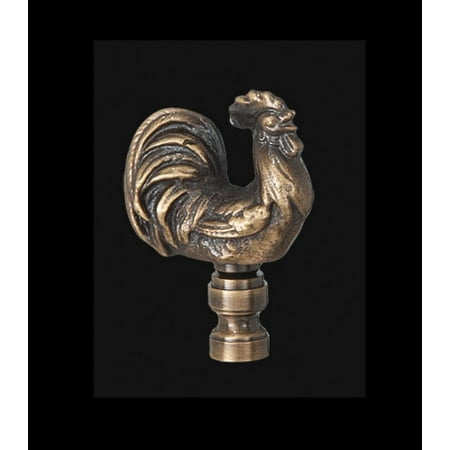 B&P Lamp Rooster Design Brass Lamp Finial, 1/4-27F Base For Use On Standard Harp, 2 1/2 In Ht