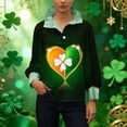 thumbnail image 6 of St. Patrick's Day Hoodie for Women Classic Plaid Pattern Ribbed Collared Button Placket Long Sleeve Loose Fit Festive Holiday Graphic Top, 6 of 6