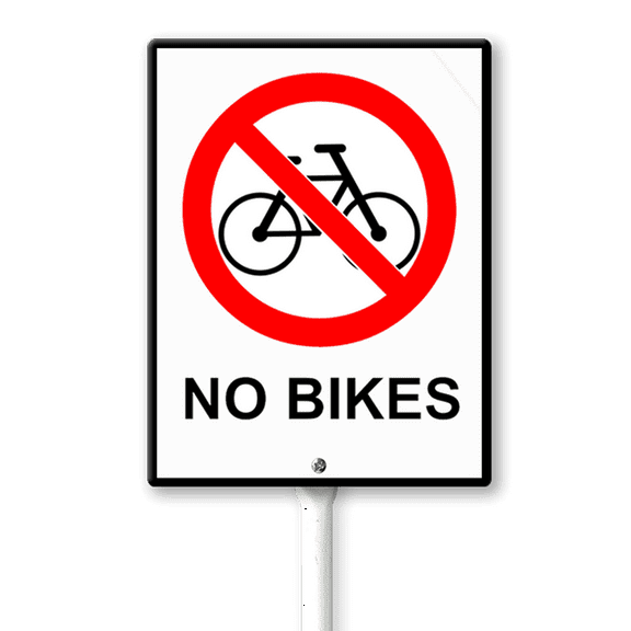 Eveokoki No Bikes Yard Sign with Stake 8x12inch Rustproof Outdoor Aluminum Sign for Yard Garden Lawn Street Outdoor