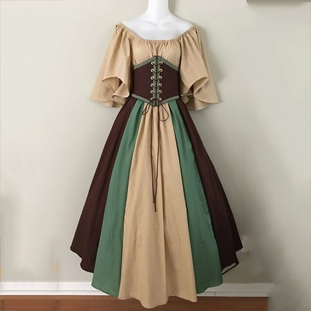 SZJXBUY Victorian Dress for Women 2024 Medieval Renaissance Dress with Corset Plus Size Flare Sleeve Vintage Long Under Dress with Corset Prime Day Deals Today Coffee XXXXL