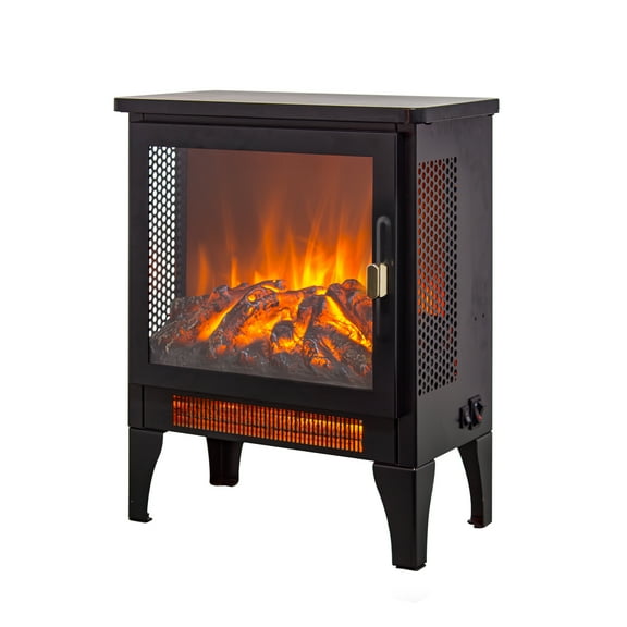 Lisonu 17-Inch Freestanding Electric Fireplace Stove, Portable Indoor Heater with 3-Sided 3D Flame View and 2 Heat Settings, Black