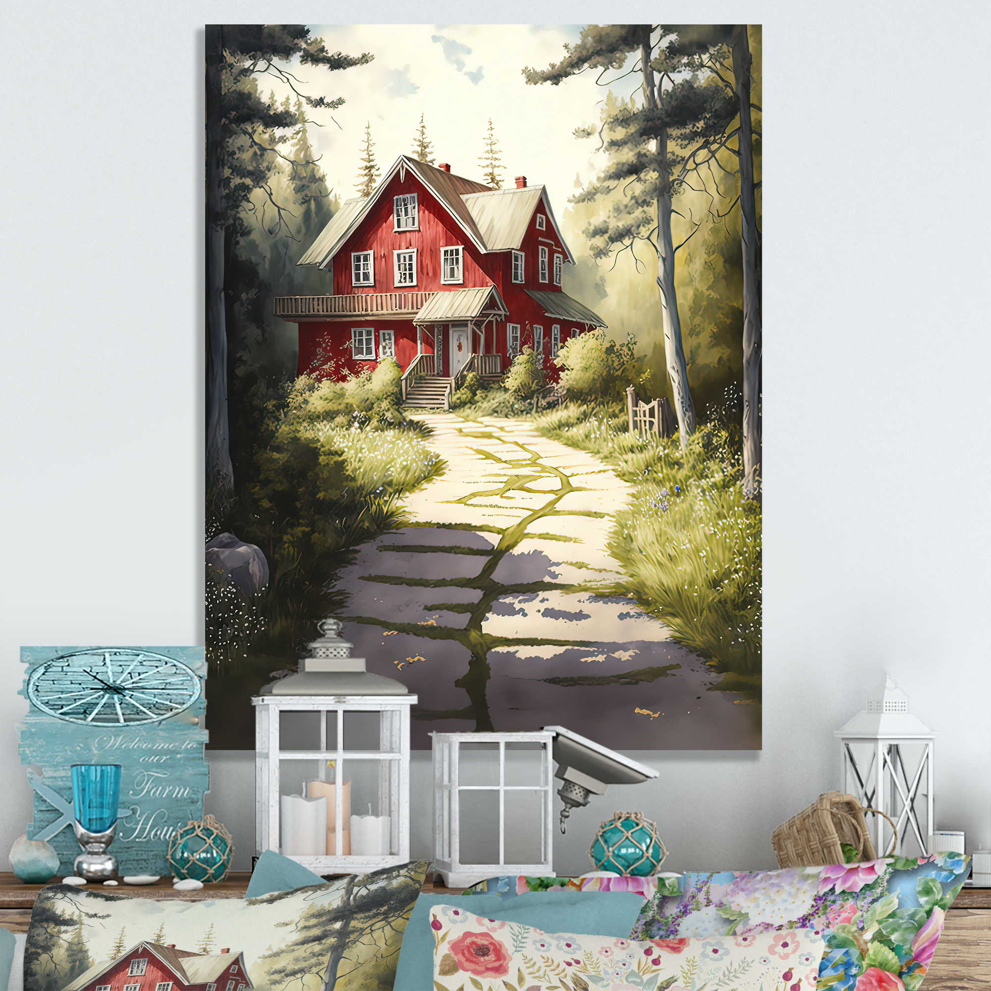 Designart Charming Red Cottage III Canvas Wall Art