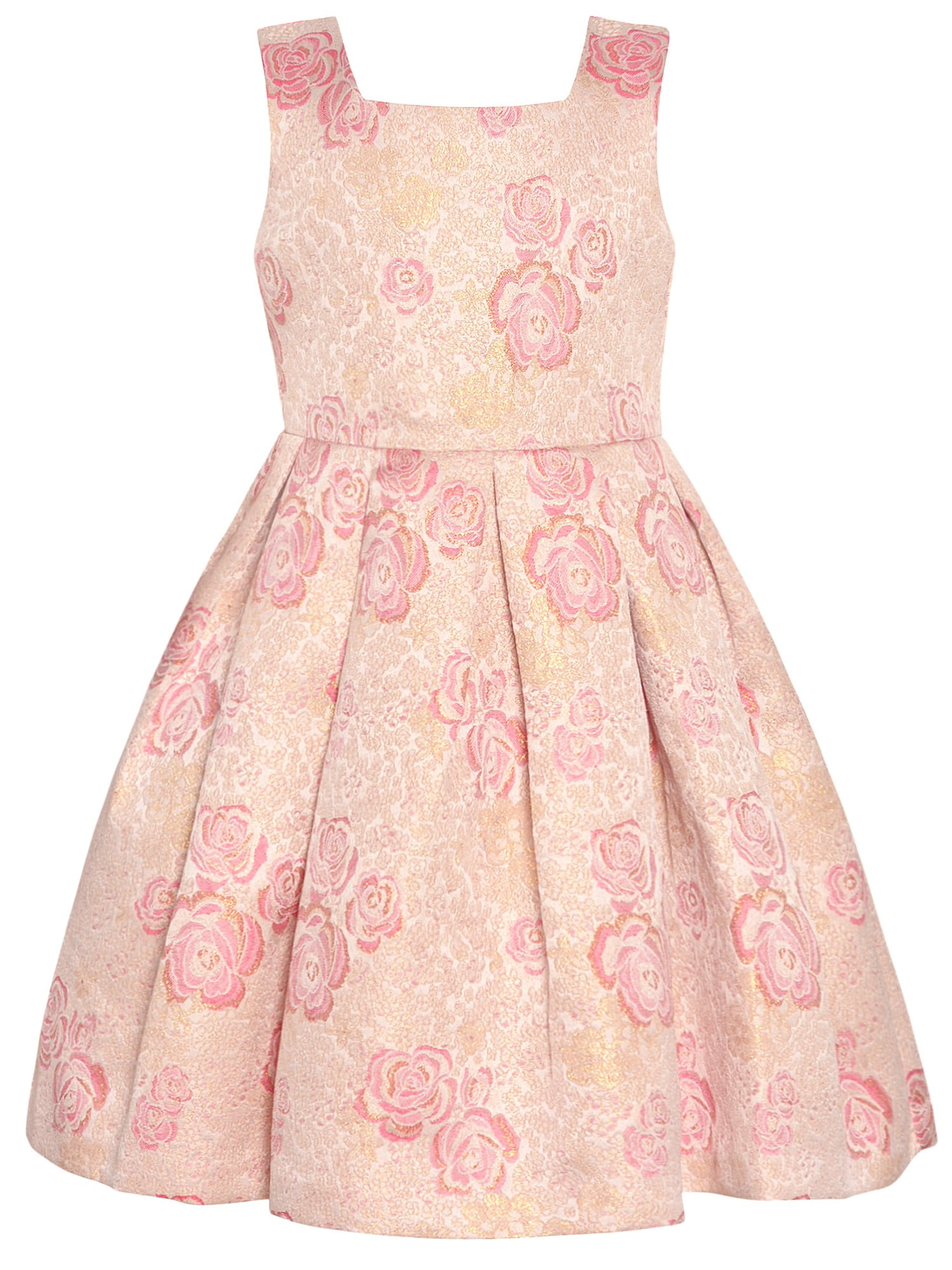 Bonnie Jean Little Girls Gold Pink Floral Print Back Bow Accent Dress ...