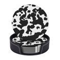 thumbnail image 2 of PAYOHTO Cow Skin Texture Print Dog Premium PU Leather Coasters Set - 6 Stylish Round Drink Coasters with Storage Box for Home and Office Use, 2 of 6