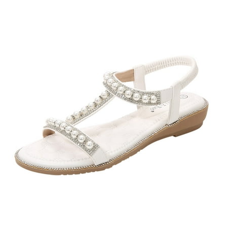 

Tangnade Casual Shoes Sandals For Womens Studded Crystal Shoes Wedges Elastic Strap Roman Sandals