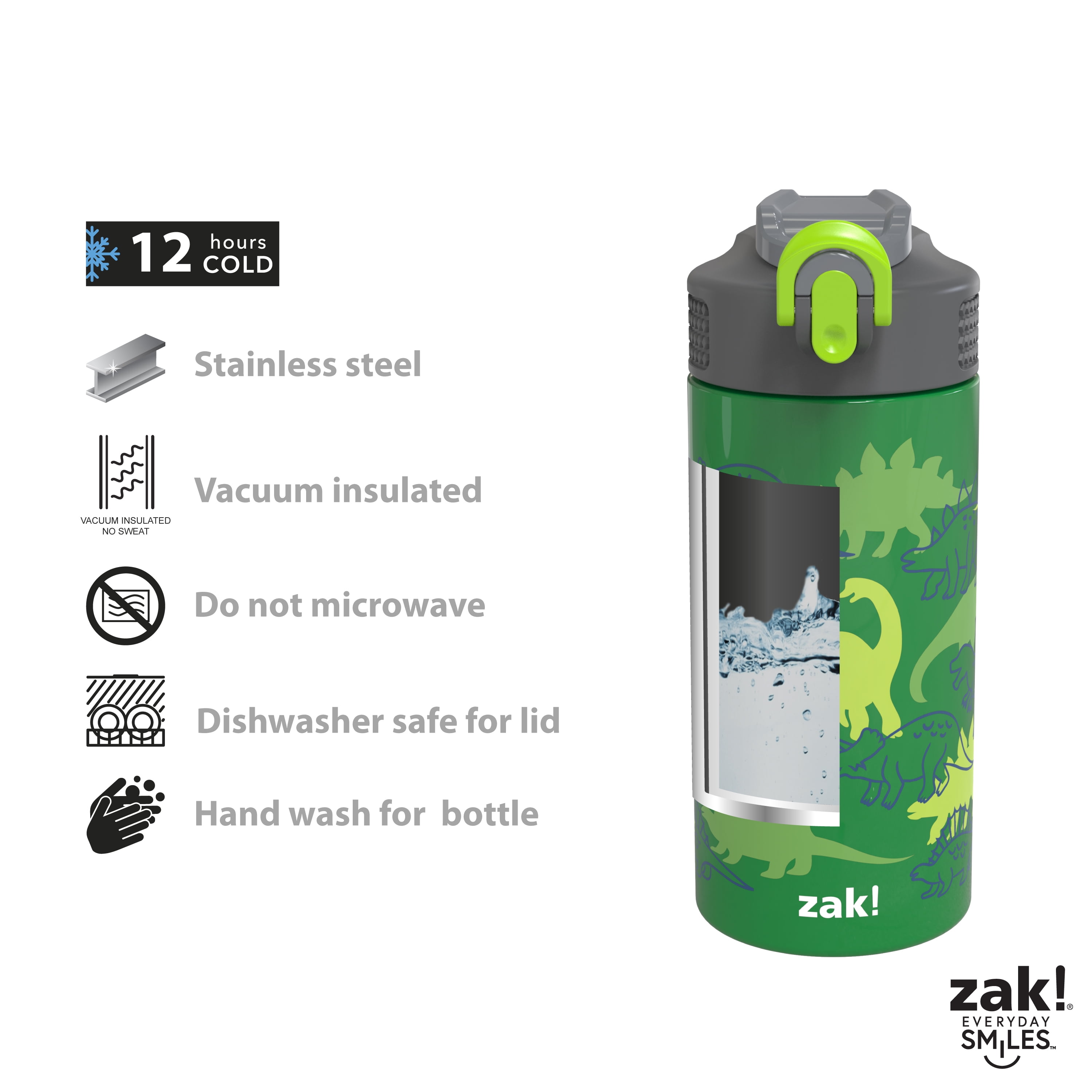 Zak Designs SW Mandalorian 14 oz Double Wall Vacuum Insulated Thermal Kids Water  Bottle, 18/8 Stainless Steel, Flip-Up Straw Spout, Locking Spout Cover,  Durable Cup for Sports or Travel 