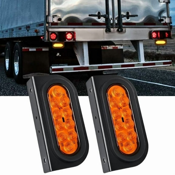 6Inch Oval Trailer Tail Light 2PCS Amber Stop Brake Turn Signals Lights with flush Mount Grommets Plugs Mounting Brackets Waterproof for Truck RV Tractor