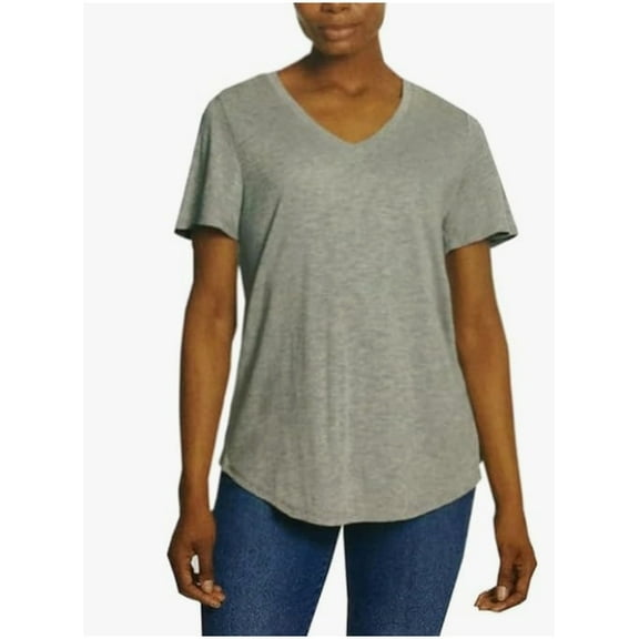 Jessica Simpson Ladies' Knit Flutter Sleeve V-Neck Tee - Grey - Small