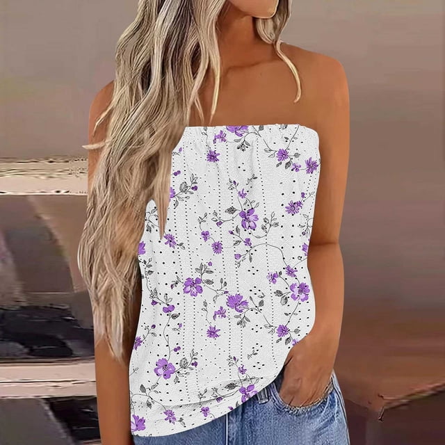 Sentmoon Camisole pour Femmes Sans Manches Vêtements Décontractés Femmes Été avec Imprimé Sans Bretelles Coupe Régulière T-Shirts Unis pour Femmes pour Sortir et Concert Multicolore TG