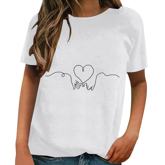 WEAIXIMIUNG Valentine's Day Valentine's Day Short Sleeved Spring and Summer All Printed Fashion Pattern Loose Crewneck Top Tshirt