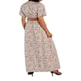 thumbnail image 4 of Robe Longue Vintage Bohème à Fleurs pour Femmes, Col en V, Manches Courtes, Grande Taille, Rouge m, 4 of 6