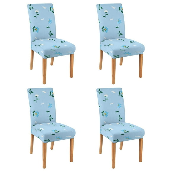 Housses de Chaise pour Salle à Manger Ensemble de 4 Spandex Super Ajustement Extensible Amovible Lavable Protecteur de Siège de Chaise pour Maison Fête Hôtel Cérémonie de Mariage, Taille Universelle (Fleurs Bleues)