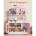 thumbnail image 6 of KFFKFF Wooden Play Kitchen for Kids, Pretend Play Set with Lights & Sounds, Includes Food & Cookware Accessories, Range Hood, Microwave, for Toddlers Ages 3-8, Pink, 6 of 9