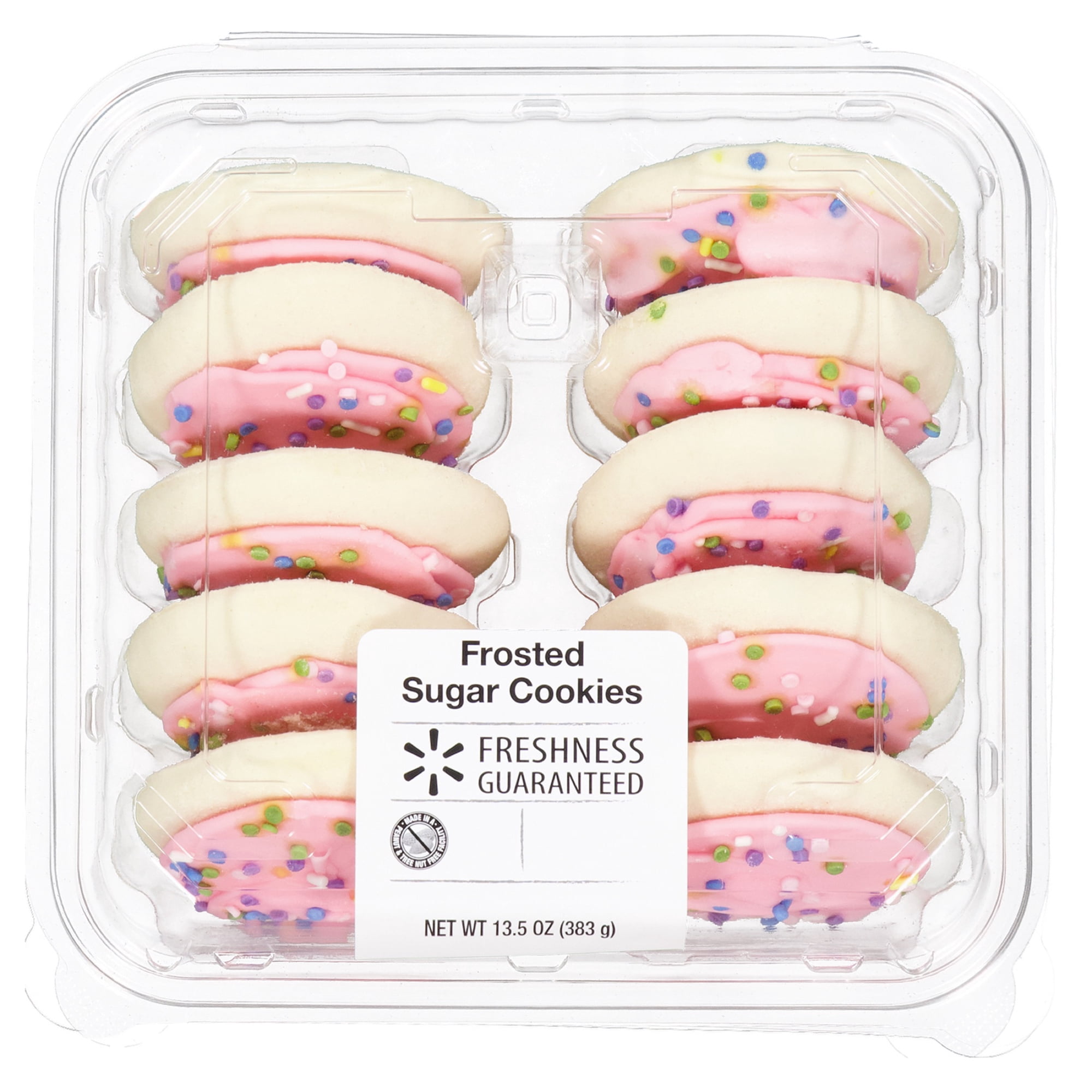 Freshness Guaranteed Frosted Sugar Cookies, Pink with Sprinkles, Baked, 13.5 oz, 10 Count