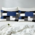 thumbnail image 3 of Manfei Female Men Women Sqare Plaid 3pcs Duvet Cover King,Grey Blue Ultra Soft Bedding King Size,Mid Century Geometric Rectangle Microfiber Comforter Cover King(No Comforter), 3 of 6