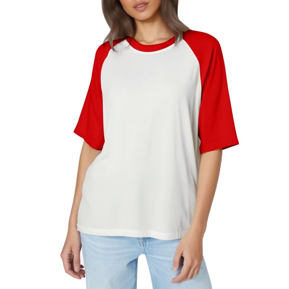 VNKIDY Women's T-Shirt Oversized Raglan Short Sleeve Tees Color Block Short Sleeve Crewneck Loose Fit Stretch Top For Casual Daily Street Wear Stylish Top