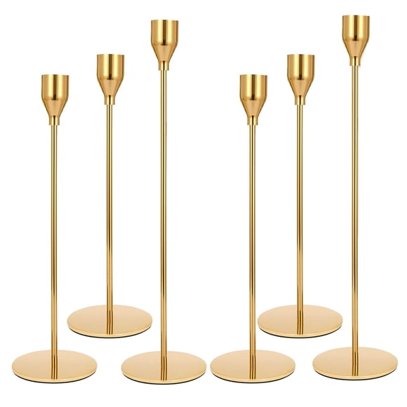 NLBTW Gold Taper Candle Holders Set of 6, Premium Metal Candlestick Holders for Table or Mantel Decor Centerpiece, Candle Stick Holder Decor for Wedding, Dinning, Party or Anniversary