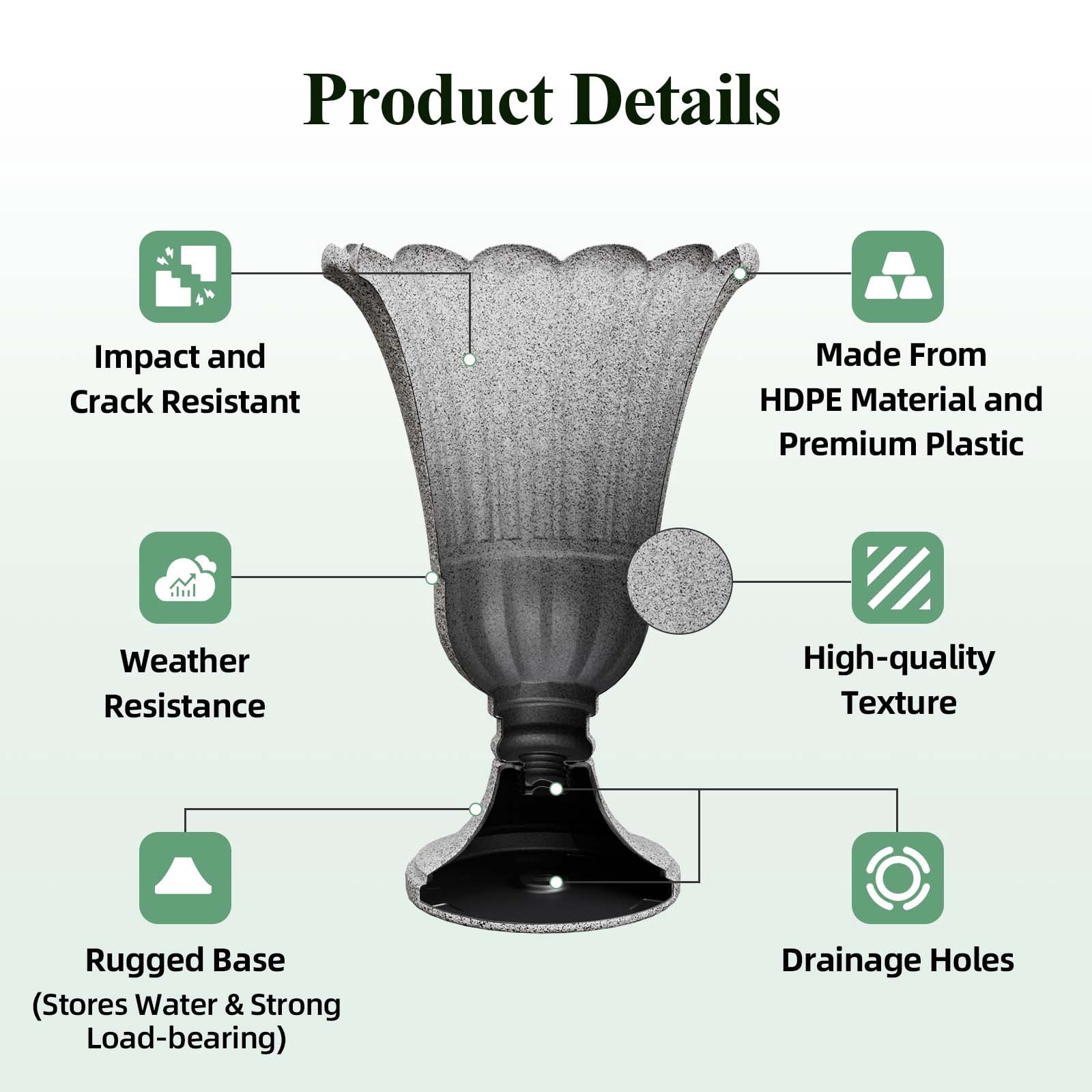 Chiccushion 23.6" Large Urn Planters for Outdoor Plants, Set of 2 Plastic Flower Pot for Wedding Party Bridal Shower Garden Patio Home Decor, Gray