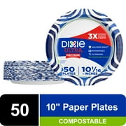 Dixie Ultra Compostable Paper Plates, 10 in, 50 Count, 3X Stronger*, Multicolor, Disposable Plates