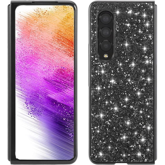 Phone Case for Samsung Galaxy Z Fold 4 Case Glitter Sparkle Gold, Samsung Z Fold 4 Case Silicone Anti-fingerprint Glamorous Bling Shiny Cover Thin (Black)