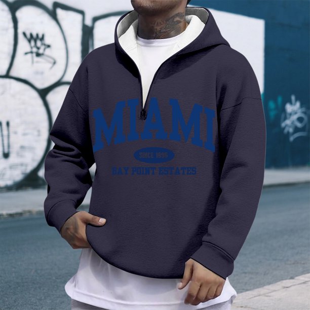 MHFRRA Sudadera con Capucha y Cremallera de Un Cuarto con Estampado de Letras, Suave, para Uso Diario, Cómoda, Ligera, Deportiva E Informal Marina de guerra