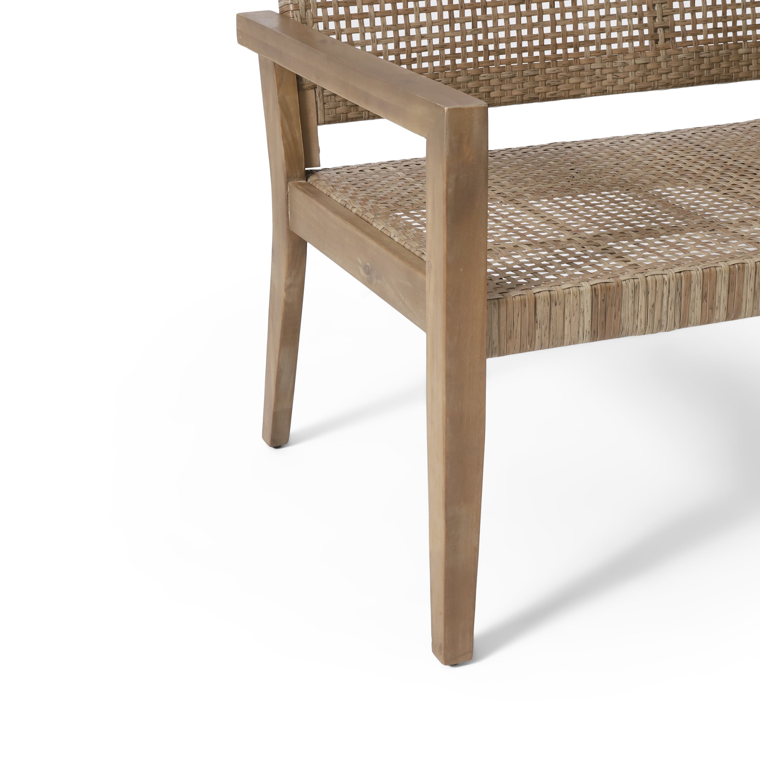 Coloma Wicker and Acacia Wood Outdoor Loveseat, Light Multibrown and Light Brown