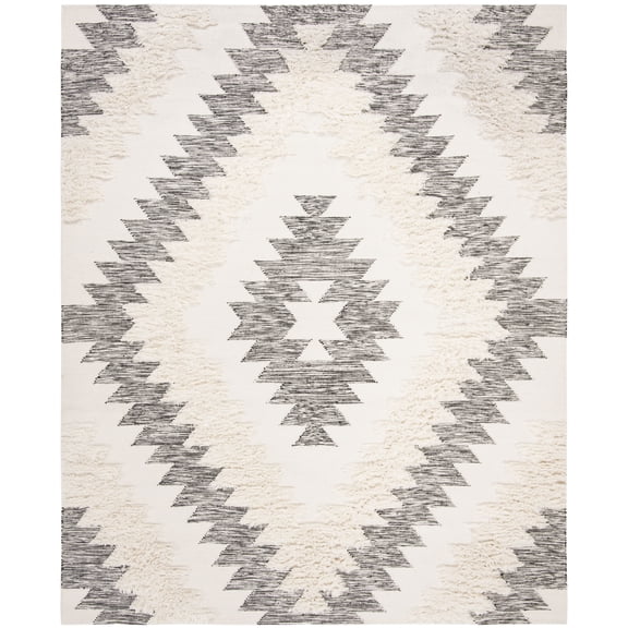 SAFAVIEH Kenya Lennard Geometric Area Rug, Black/Ivory, 9' x 12'