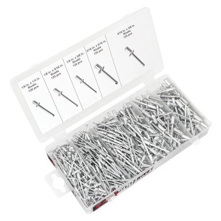 Performance Tool W5228 Aluminum Rivet Assortment Tool Set in a Re-Sealable Plastic Case (500-Piece)