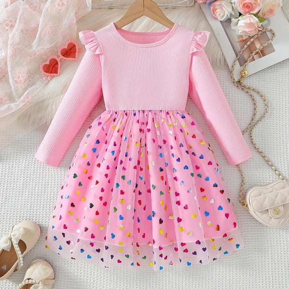 YUSIM Toddler Girls Tutu Dresses- Mesh Long Sleeve Cute Casual Princess Dress Pink Size 2-6 T