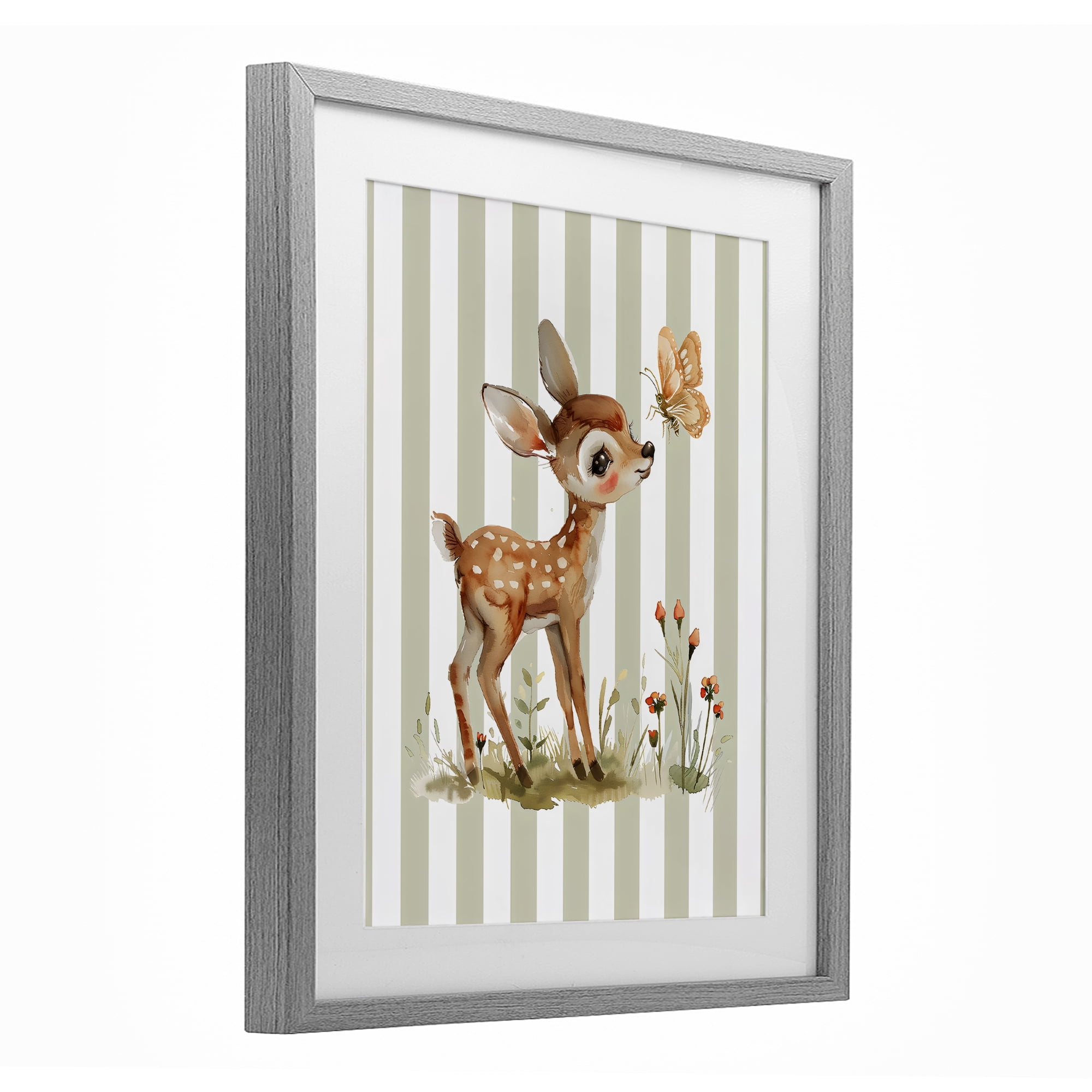 Stupell Industries Baby Deer with Butterfly Gray Framed Print Under Glass, design by LSR Design Studio