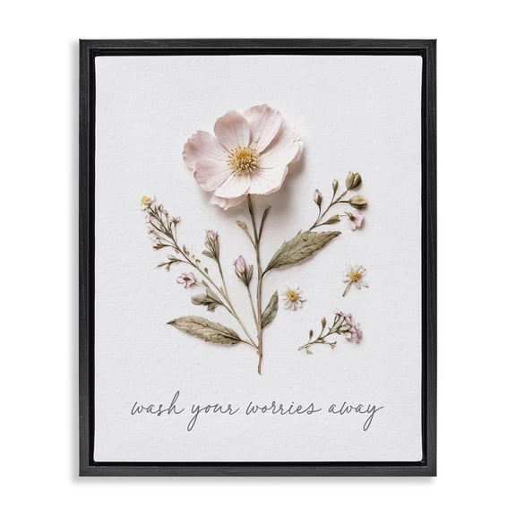 Pressed Flower Wash Worries Away Black Framed Floater Canvas Wall Art, design by Lettered and Lined