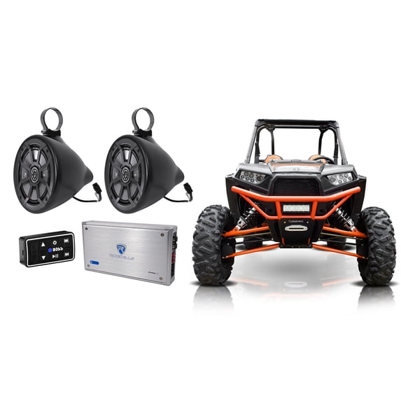 2 Roll Cage 6.5 Tower Pods+Kicker Speakers+Amp+Bluetooth Controller ATV/UTV/RZR