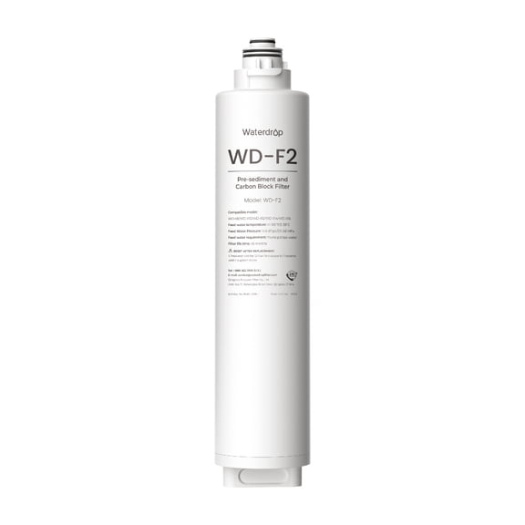 Waterdrop WD-F2 Filter, Replacement for WD-X8-Basic & WD-X8-Alkaline & WD-X12-Basic & WD-X12-Alkaline & WD-X16-Alkaline, 6-month Lifetime